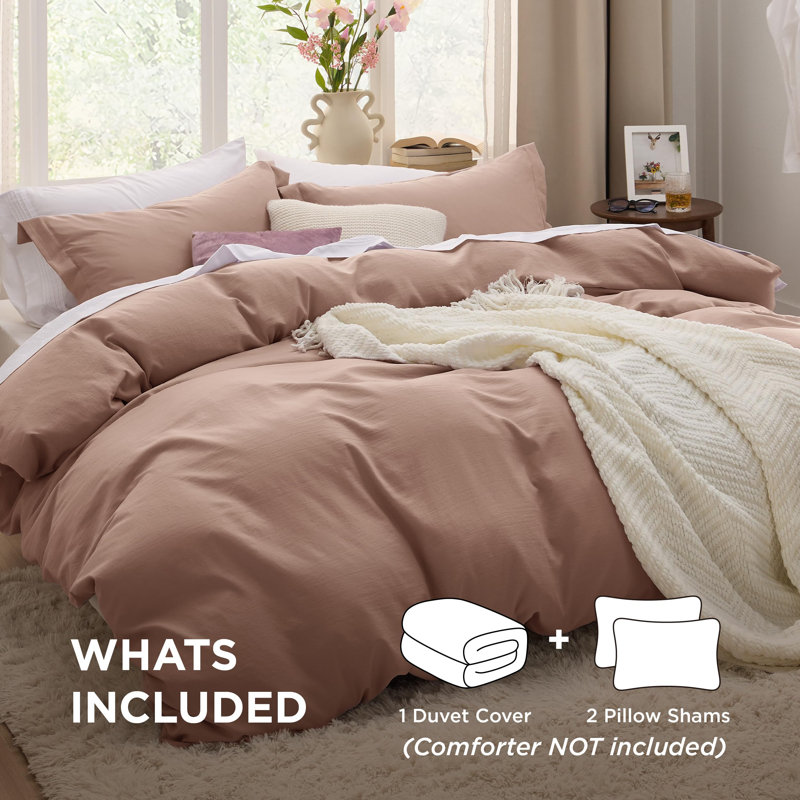 Bedsure Duvet Cover Set-Prewashed Extra Soft Microfiter Beding Set, Full Duvet Cover + 2 Standard Shams, Mocha Mousse