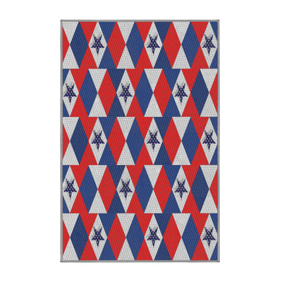 Tapis rouge/bleu tissé à la machine