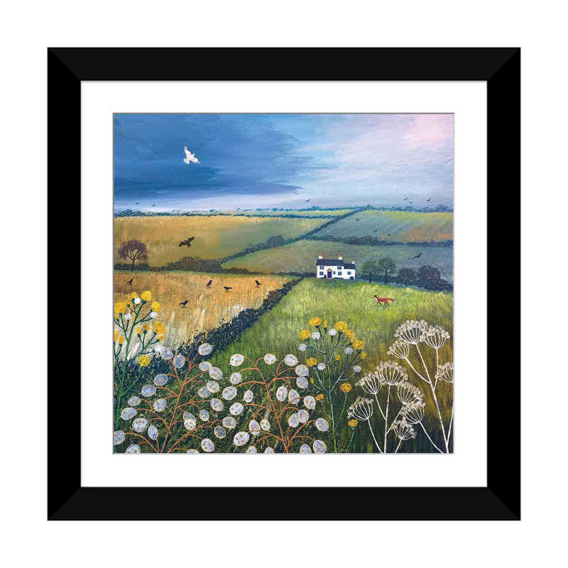 « septembre fields », impression sur toile, H 3 po x l 24 po x P 24 po, Papier d'art encadré noir, Blanc