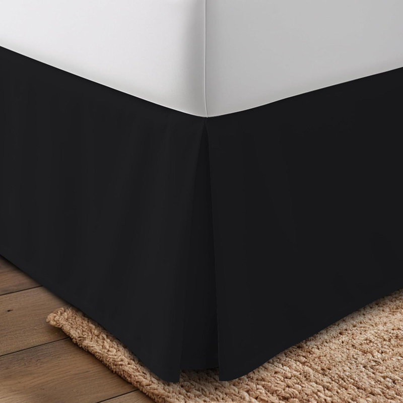 3-Sided Queen Bed Skirt With Tailored  Drop, 100% Microfiber, Hotel Quality, Solid, Black