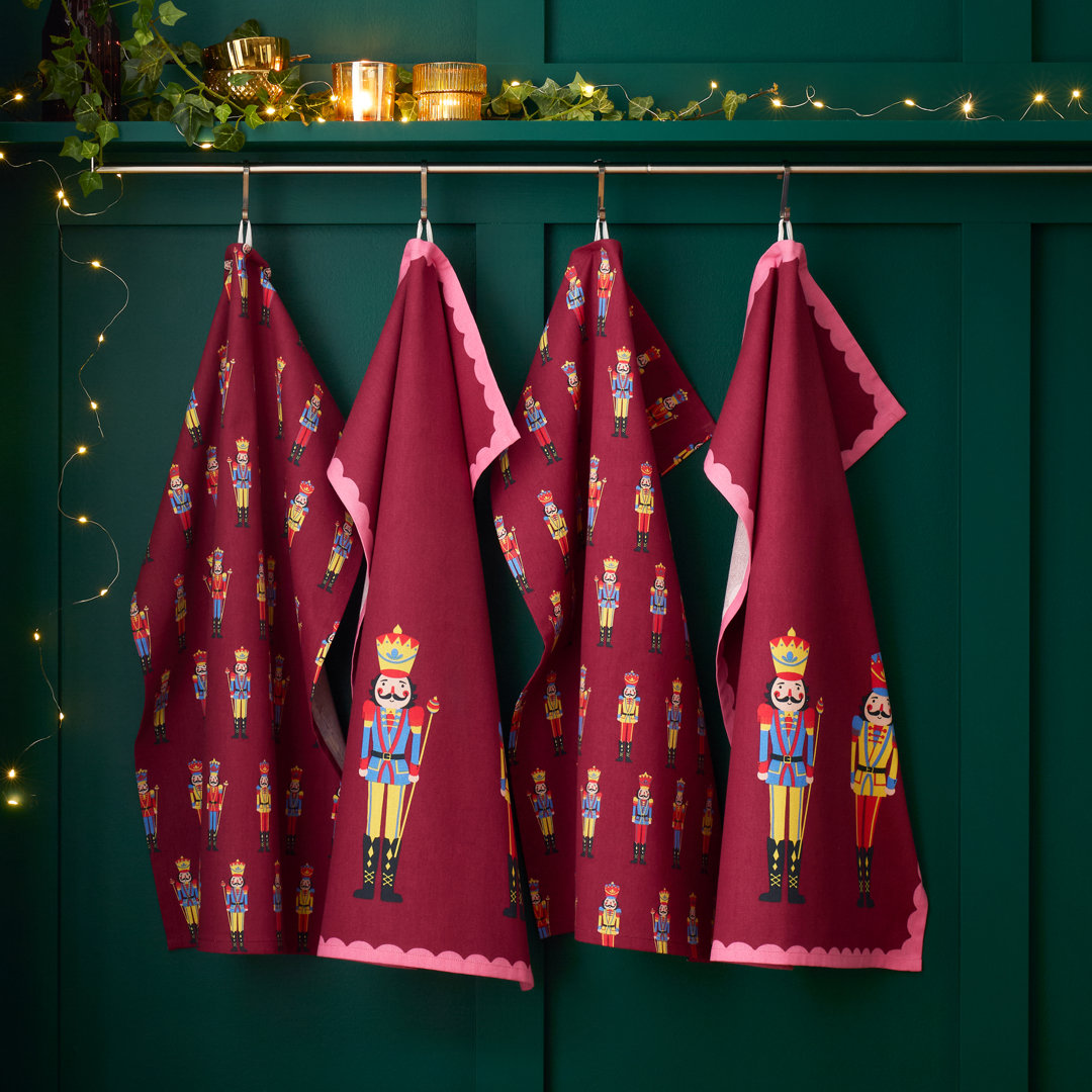 Catherine Lansfield Christmas Nutcracker Kitchen Tea Towel Pack Of 4 - Plum - 50x70cm - Image 3
