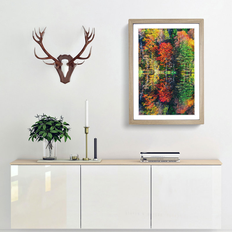 Autumn Forest Reflection in Abstract - Picture Frame Graphic Art Print, 48cm H x 36cm W x 2cm D, Oak Framed