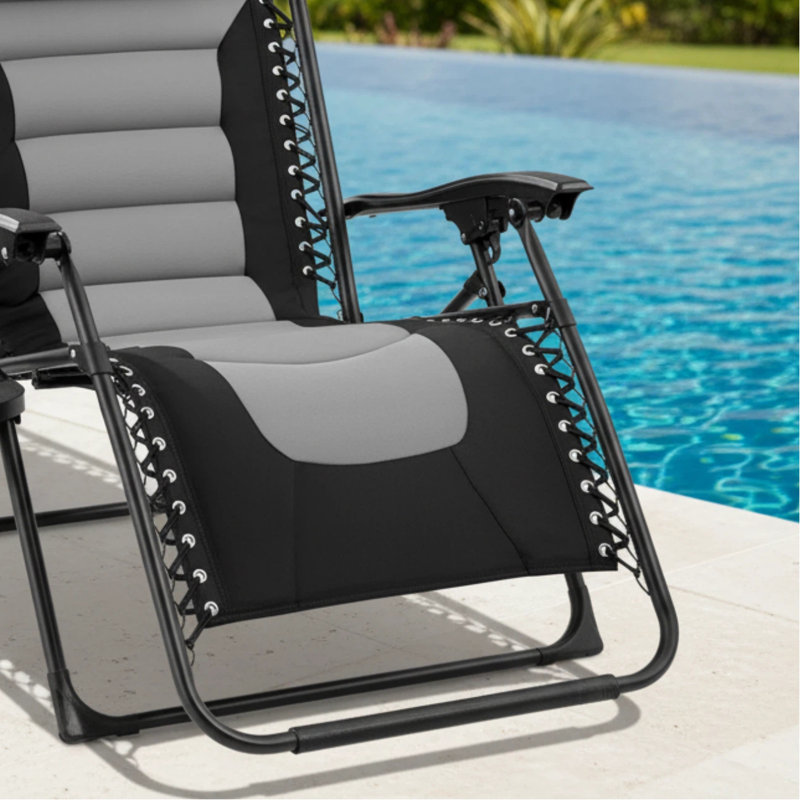 Enlarged And Thickened Zero Gravity Leisure Lounge Chair, Foldable Design Suitable For Outdoor Terraces, XL Oversized, Equipped With Headrest, Cup Holder And Side Tray, Made Of Polyester Mesh Material, Gray Versatile And Durable.