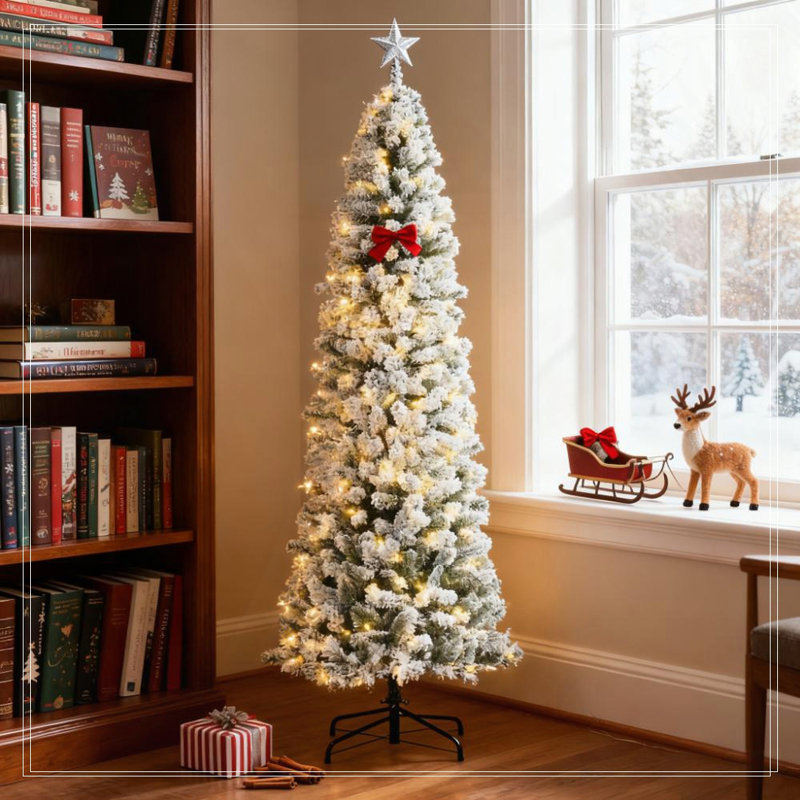 Arbre de Noël au crayon floqué pré-éclairé