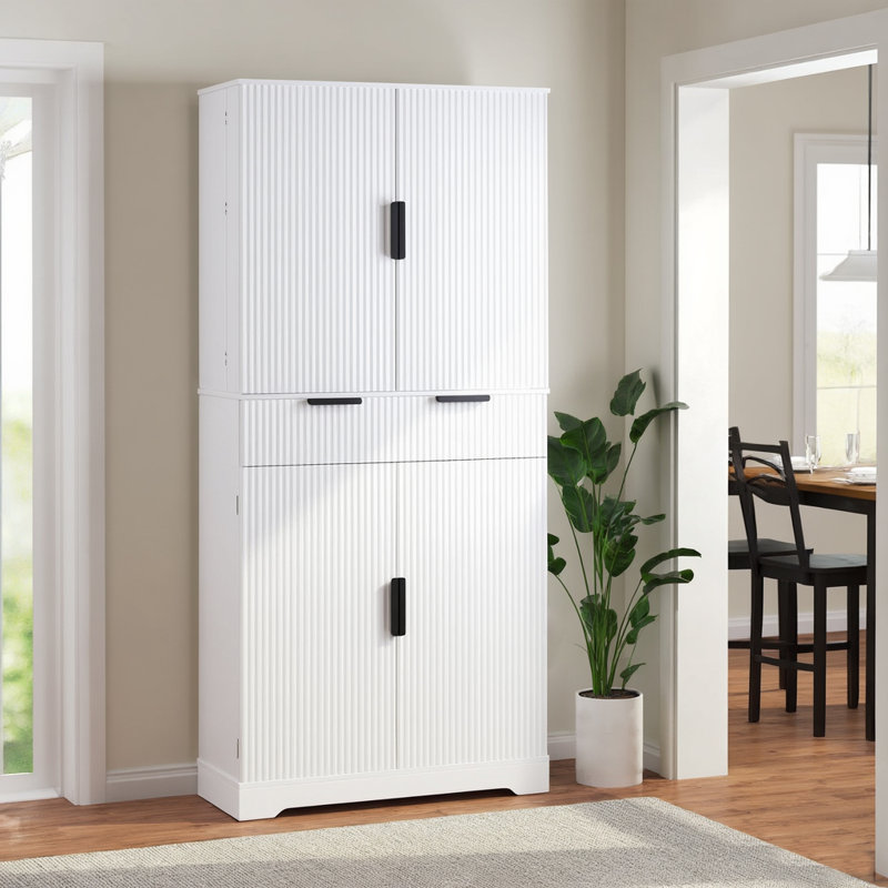 Armoire de cuisine avec 3 tiroirs à clavier et 6 tablettes de porte réglables, Blanc