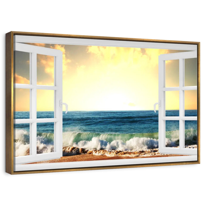 Fenêtre sur Samoset ondulé, Cadre flottant doré, 13 po x 9 po