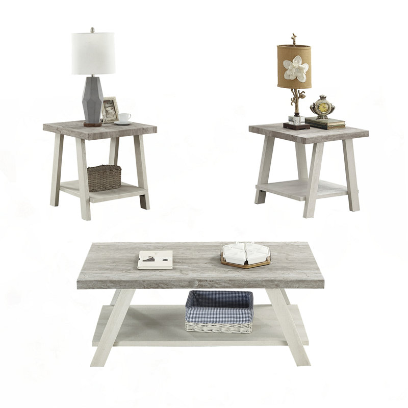 Ensemble de tables basses 3 pièces Contemporary, Blanc, Light Grey
