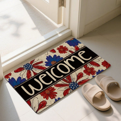 Tapis de porte beige et patriotique Daisy Welcome Home Decor 24 x 36 po, pour entrée extérieure
