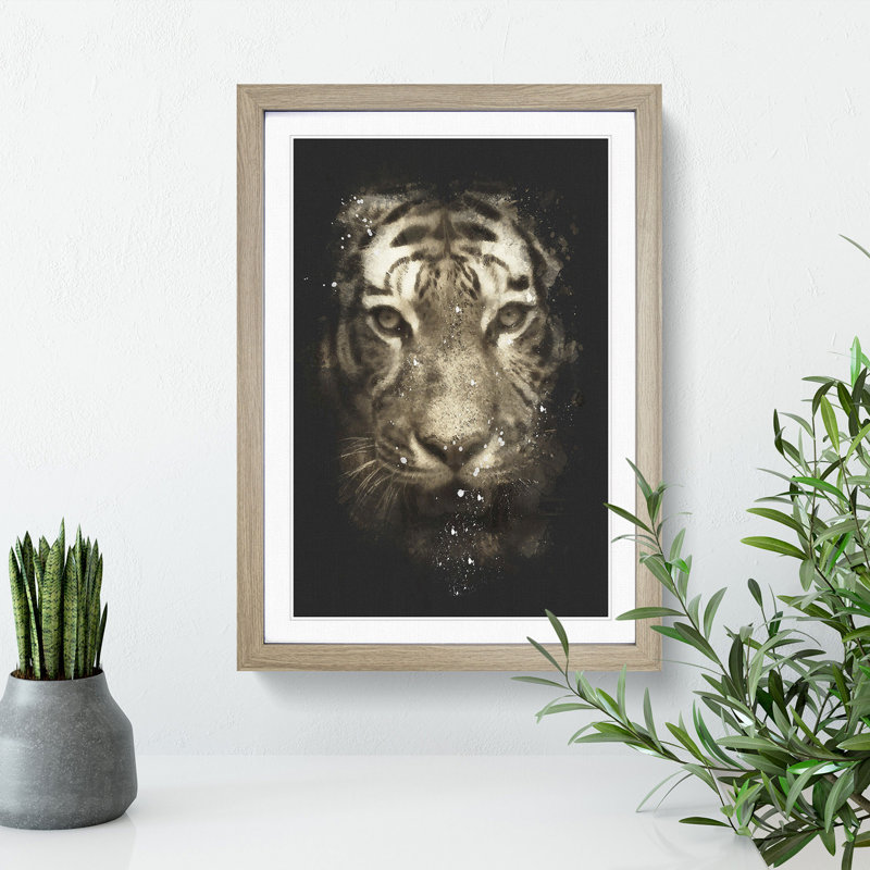 Tiger Vol.5 Paint Splash - Picture Frame Graphic Art, Oak, 90cm H x 65cm W x 2cm D