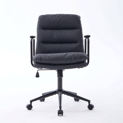 Office Chair,Mid Back Home Office Desk Task Chair With Wheels And Arms Ergonomic PU Leather Computer Rolling Swivel Chair With Padded Armrest,The Back Of The Chair Can Recline 40°
