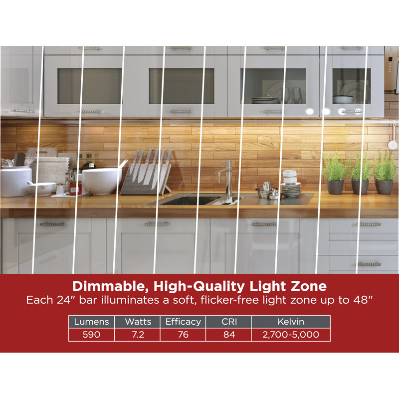 Barre d'éclairage sous le meuble PureOptics Professional de NOIR + DECKER PureOptics Professional, compatible, à brancher ou à brancher, blanc réglable et DEL RVB, pour éclairage utilitaire, garde-robe, garage, garde-manger, une barre de 24 po