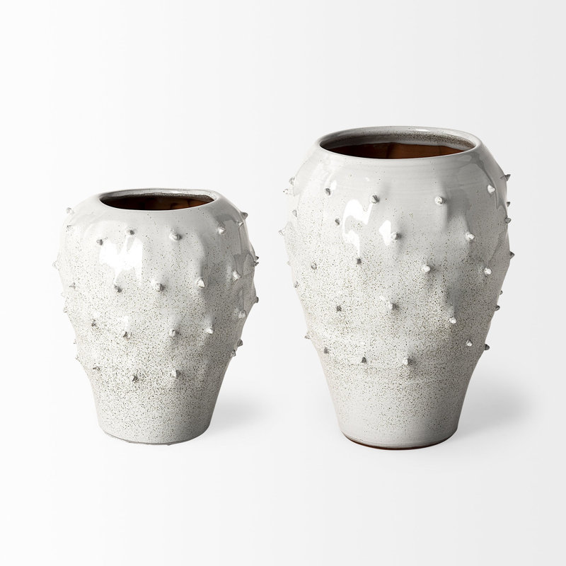 White Ceramic Table Vase, 11.41" H x 8.26" W x 8.26" D