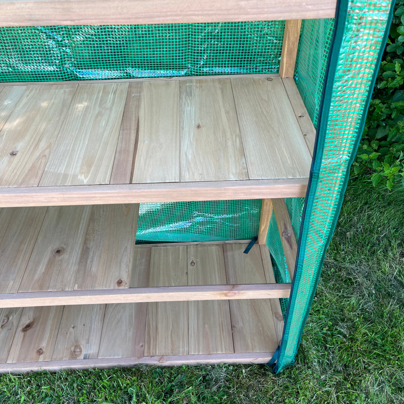 Extra Wide 4 Tier Wooden Mini Greenhouse With Reinforced Cover