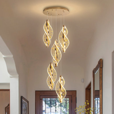 Lustre 5 lumières DEL moderne en acrylique doré