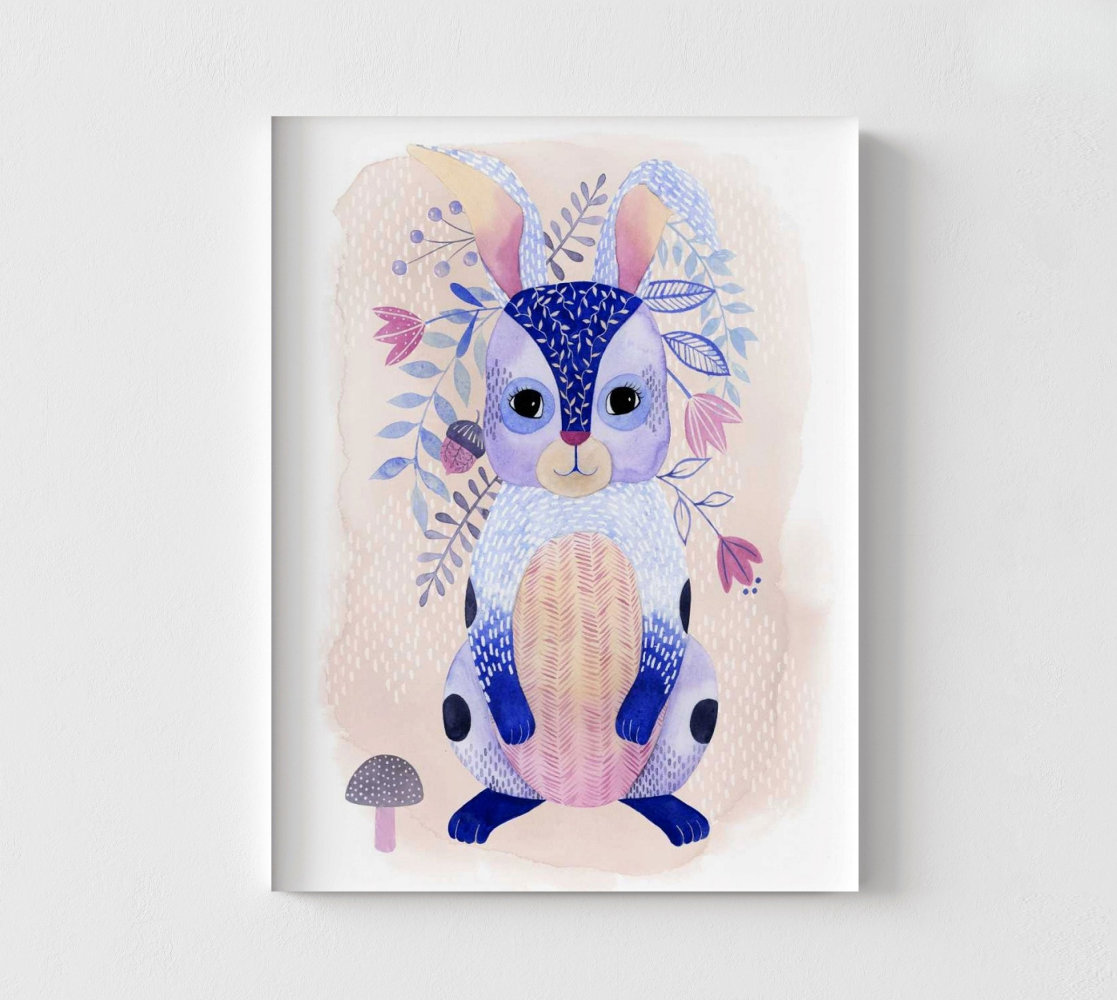 WeFrameArt Lovely Bunny Wall Art, Rabbit Kid Decor, Purple Bedroom Art ...