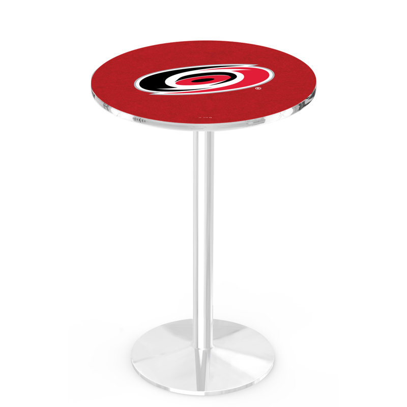 NHL Round Metal Base Dining Table, Chrome, Carolina Hurricanes