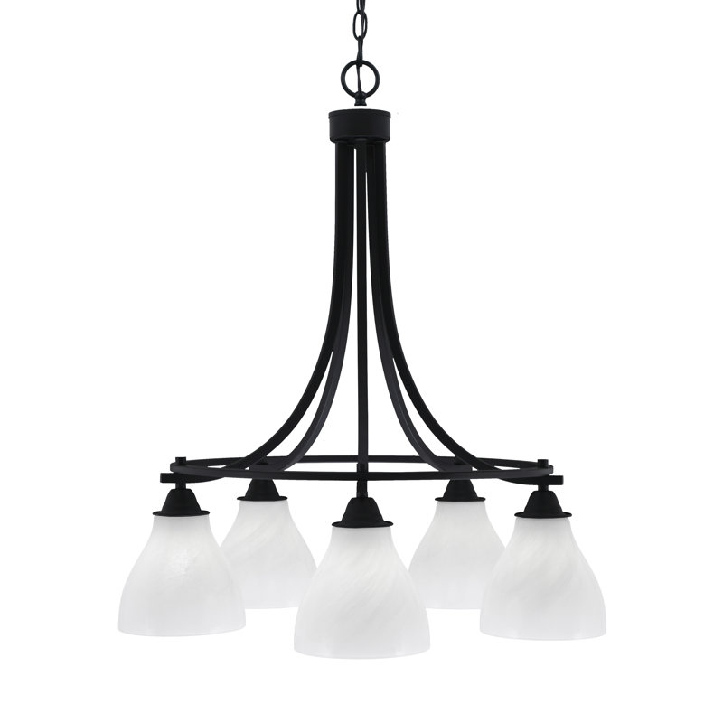 Paramount 5 Light Downlight Chandelier Shown In Matte Black Finish With 6.25" White Marble Glass