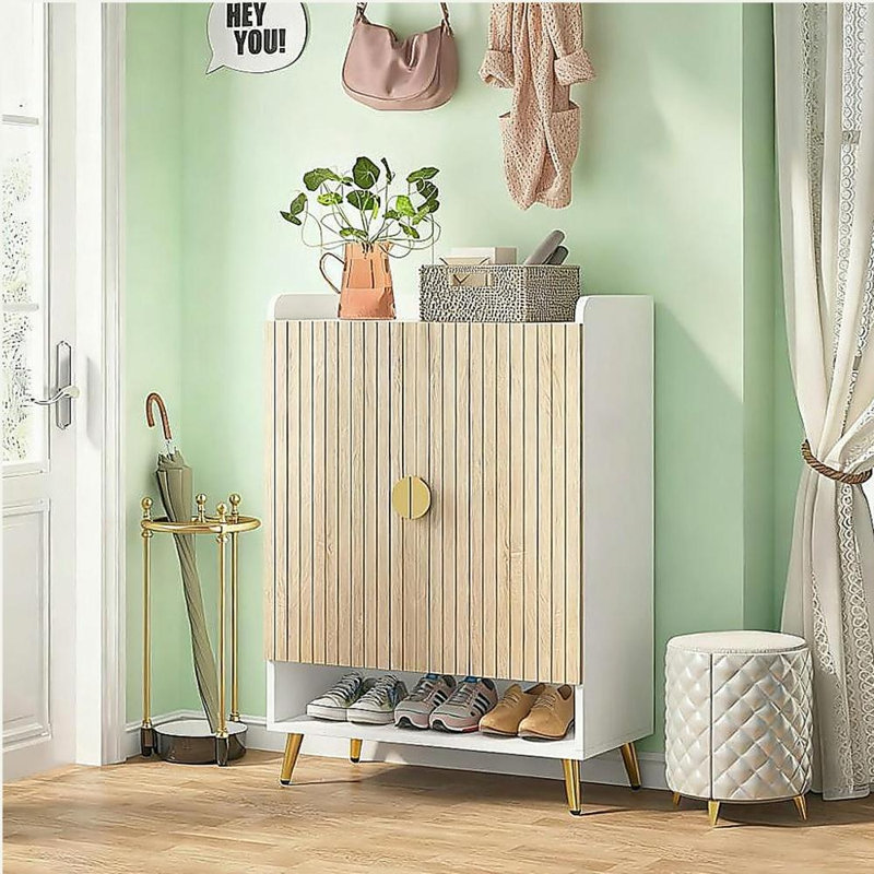 Armoire à chaussures en bois à 7 niveaux, Naturel / Or