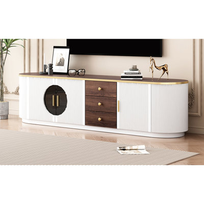 Tv Stand For, White Entertainment Center With 3 Drawers, 2 Cabinets, 1 Shelf And Metal Handles Interior Decor In , Living Room