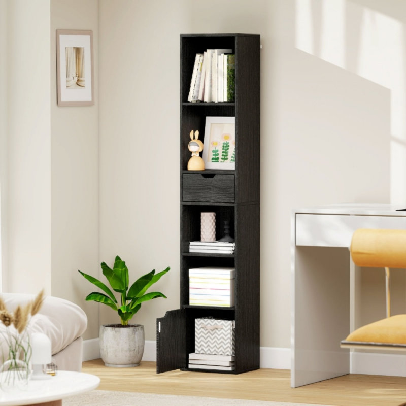 Bookcase, Bookshelf With Drawer And Door, Black