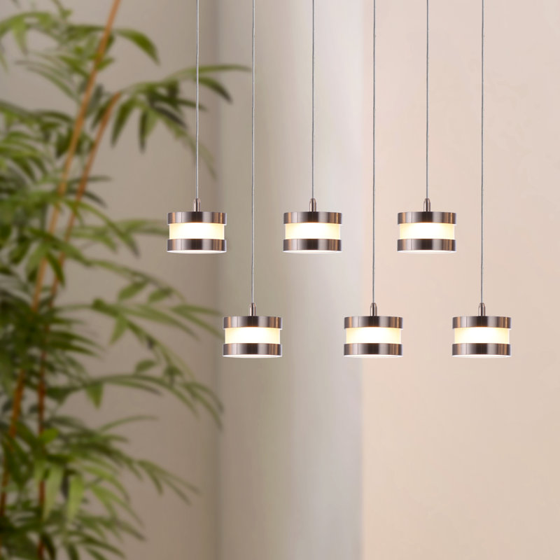 Luminaire suspendu tambour en grappe 6 lumières Karter, Nickel