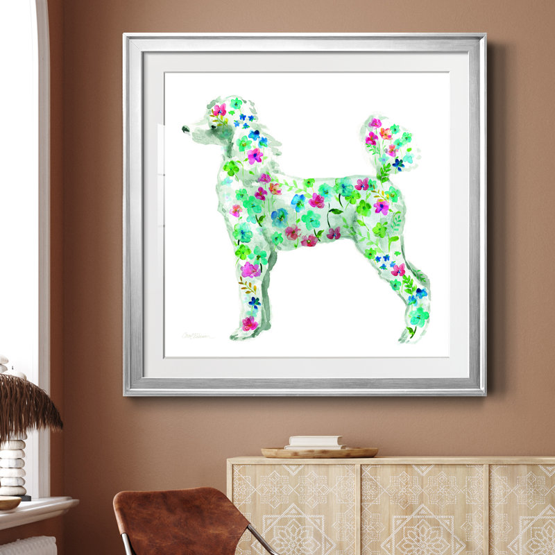 Tapisserie caniche - peinture encadrée, H 30,5 po x l 30,5 po x P 1,5 po, Papier avec cadre argenté