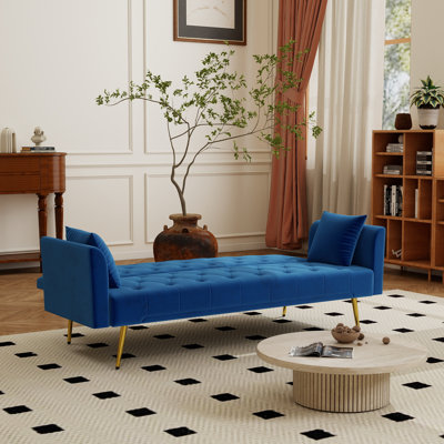 72''W Velvet Convertible Sleeper Sofa Bed Upholstered Chesterfield Button Tufted Sleeper Sofa For Small Living Room