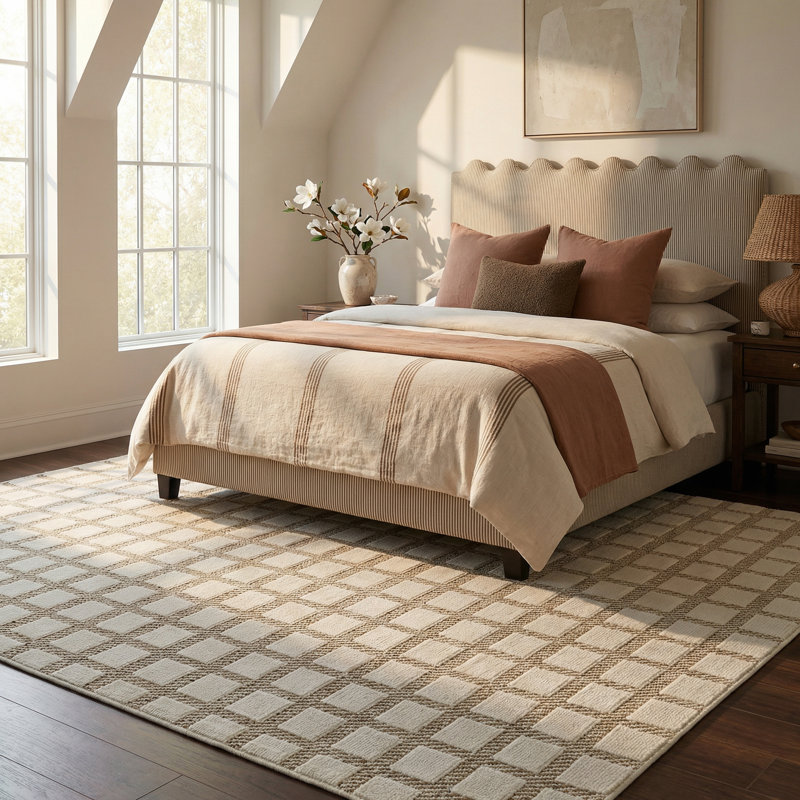 Tapis d'intérieur / crème à motif géométrique crème / beige 5 pi x 7 pi (5 pi 3 po x 7 pi 1 po) Branch Branch Hunter - salon, chambre à coucher, salle à manger et cuisine