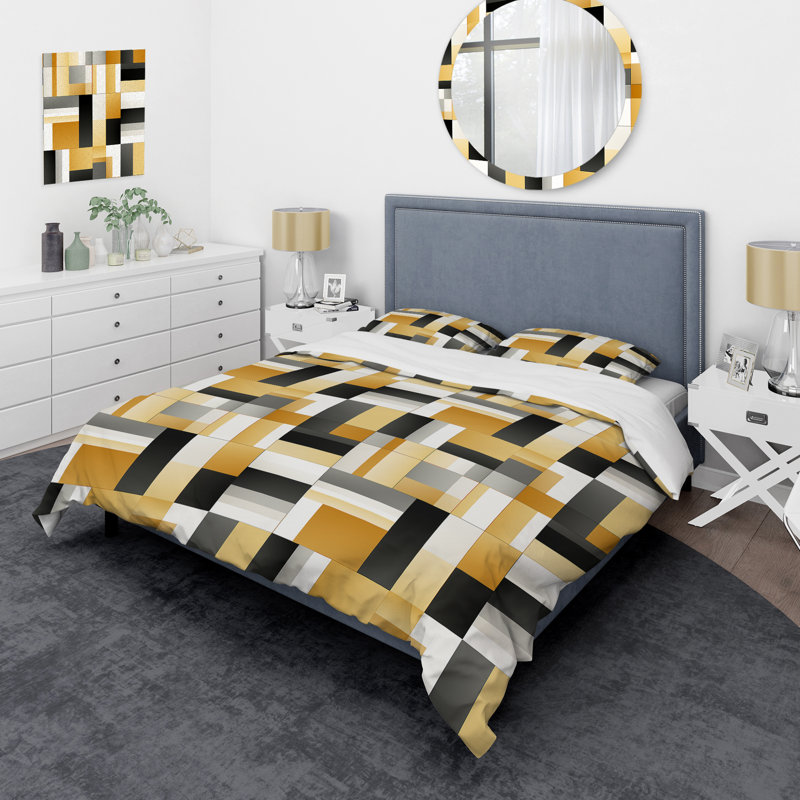Ensemble de housse de couette géométrique Taupe, Housse de couette simple + 1 taie décorative stan
