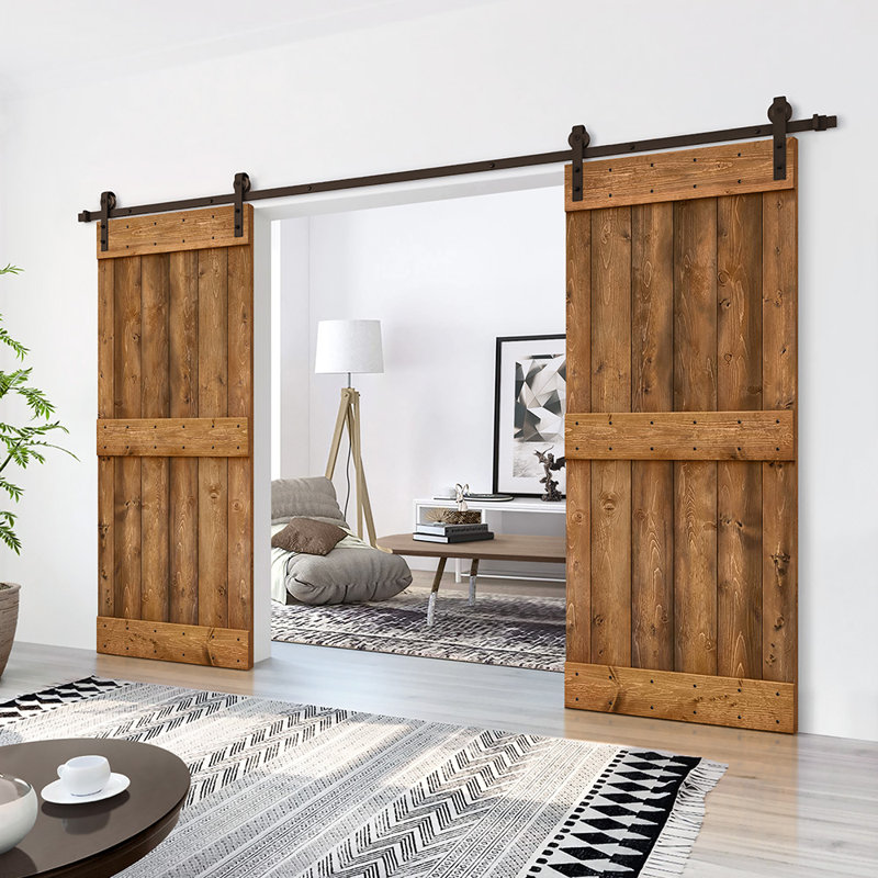Panelled Wood and Metal Solid Wood Barn Door, 40" x 84", Walnut
