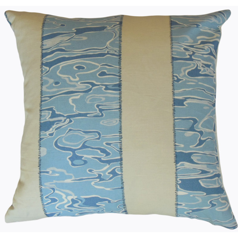 Coussin en lin Rossana, Hauteur (18 po) x largeur (18 po), Bleu/crème