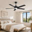 Ventilateur de plafond noir moderne à 5 pales de 52 po avec lumière DEL 3CCT et télécommande, moteur CC réversible à 6 vitesses-1203105632