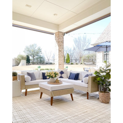 Chicago Wood 6 - Person Patio Conversation Set with Cushions
