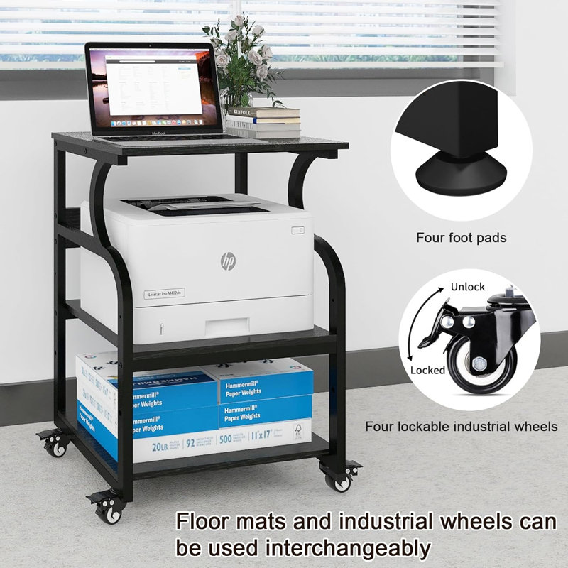 23.6 x 19.7 x 29.5 inches Large Printer Stand Printer Desk with Adjustable Storage Shelf on Wheels, Black