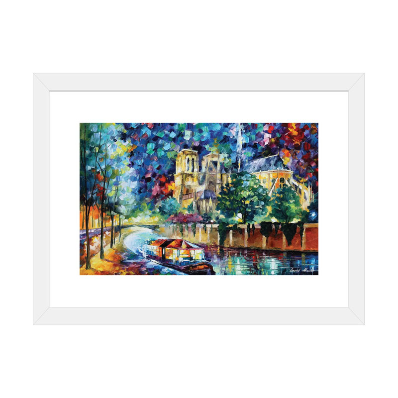 «River of Paris» par Leonid Afremov, reproduction d'art sur toile tendue, Papier encadré blanc, H 24 po x l 32 po x P 1 po