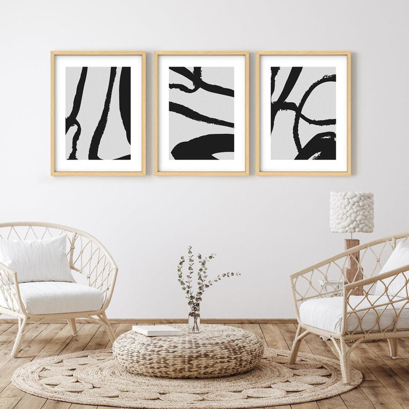 Ensemble de reproductions d'art encadrées, Windy Duotone Dandelion Plant Silhouettes, H 14 po x l 11 po, Naturel