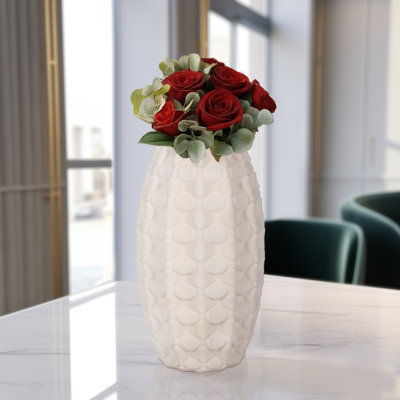 Sagebrook Home Alexander 3D Printed Vase, Ivory/Beige