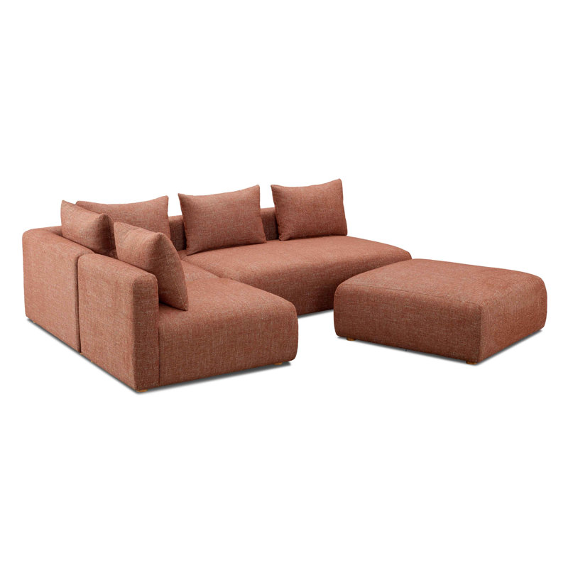 Tov Furniture Hangover Sedona Red Textured Fabric 4-Piece Modular Chaise Sectional, Sedona Red Textured