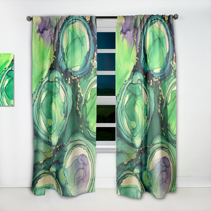 Rideau géométrique vert luxueux abstrait Art VI - velours obscurcissant - 1 panneau, L 52 po x L 120 po