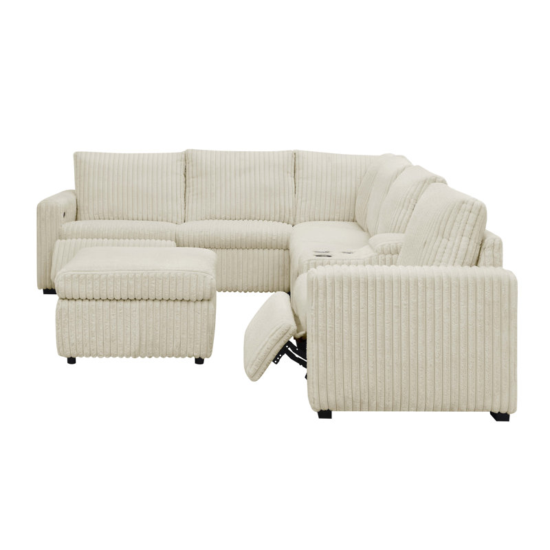 Canapé modulaire inclinable électrique Restmyer, Velours côtelé beige