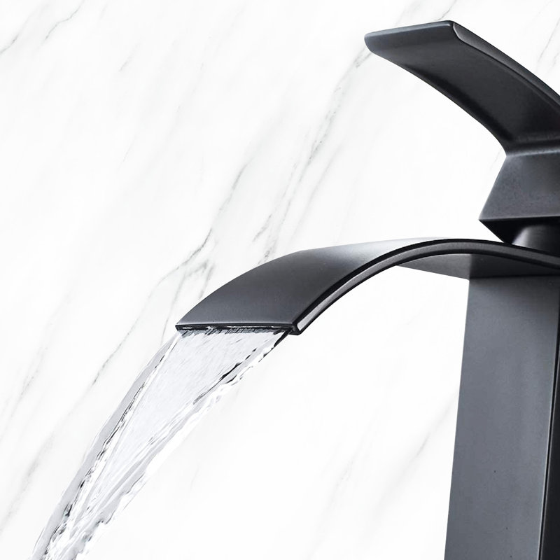 Single Handle Waterfall Spout Bathroom Faucet, Stainless Steel, Matte Black Elegance Faucet For Vanity,, Matte Black