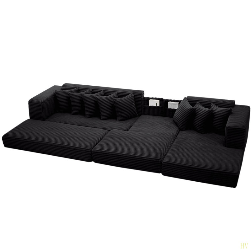Canapé modulaire surdimensionné en nuage, canapé en L, canapé-lit convertible au sol, sans assemblage, huit coussins, 3-en-1, sac à magazines (canapé faisant face à la droite), velours côtelé