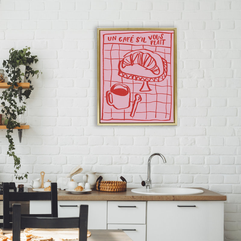 Cadre flottant Cafe Brunch Doodles, design par Jenaya Jackson, H 21 po x l 17 po, Cadre flottant métallique doré