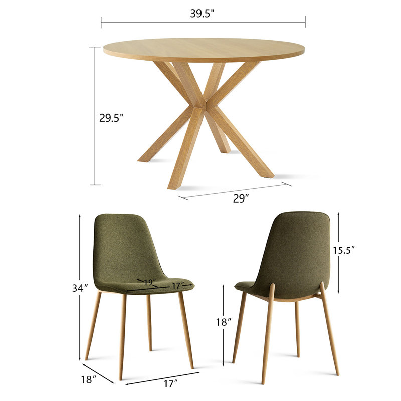 Cleckley 4 - Person Dining Table Sets With 39.4'' Round Table & 4 Upholstered Fabric Chairs, Green