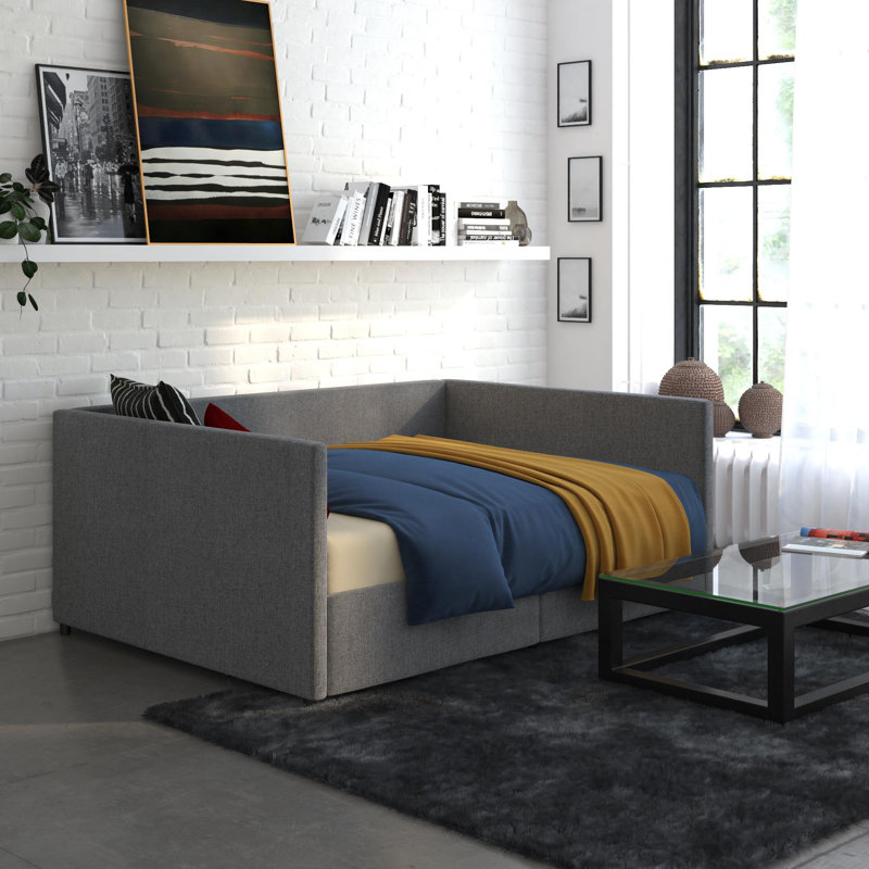 Dmitry Upholstered Daybed with Drawers, Gray, Full