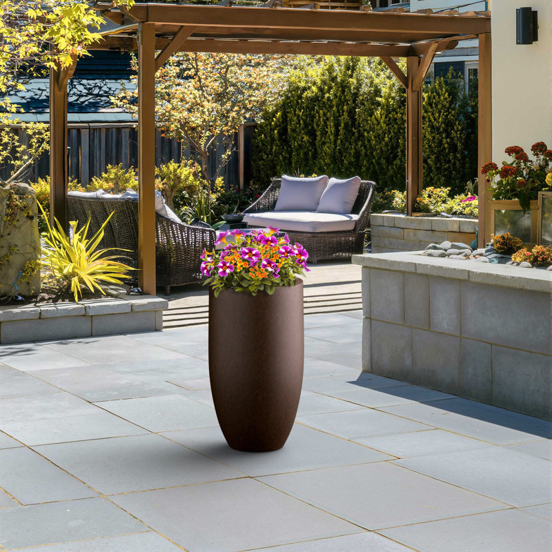 14 po Grand pot à fleurs rond brun foncé (intérieur de qualité supérieure) avec trous de drainage