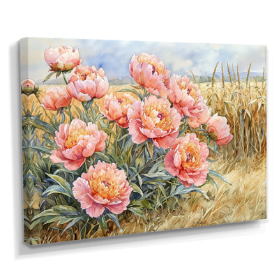 «Pe pivoines le long du champ de maïs I», art mural pivoines