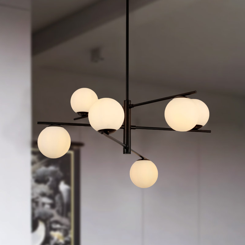 Glenarm 6-Light Dimmable Sputnik Chandelier with Frosted Glass Shade, Matte Black