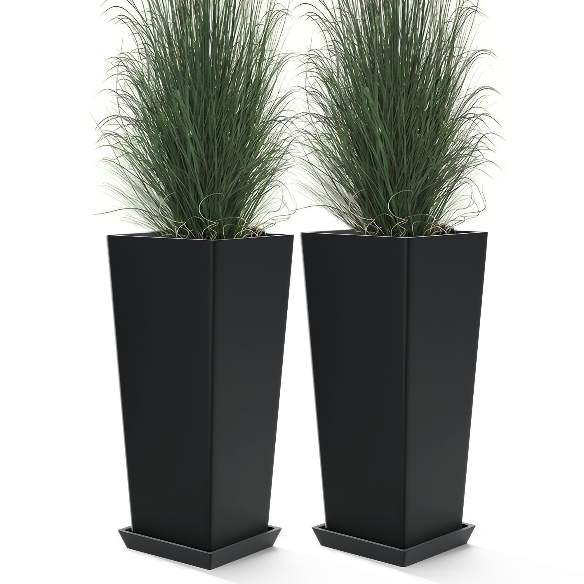 Ebern Designs Tall Planter Set of 2  Large Indoor & Outdoor Decorative  Planters for Front Porch, Patio, or Garden | Wayfair