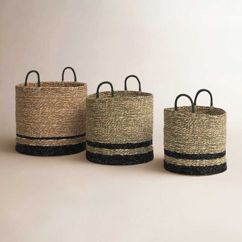 Ensemble de paniers tissés en ruppie maritime 3 pièces